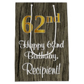 62番目の誕生日:エレガントフェイク金ゴールドルック#、フェイクWood ミディアムペーパーバッグ (裏面)