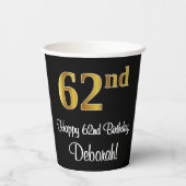 62番目の誕生日-エレガント豪華なフェイク金ゴールドルック# 紙コップ (裏面)