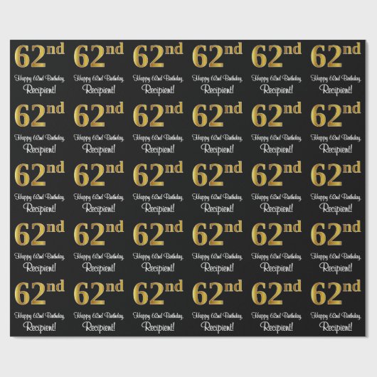 62番目の誕生日:エレガント贅沢なフェイク金ゴールドルック# ラッピングペーパー (フラット)