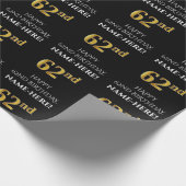 62番目の誕生日: エレガント、黒、フェイク金ゴールド ラッピングペーパー (角)