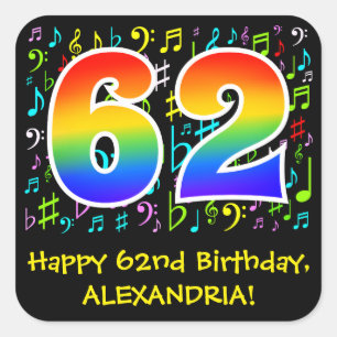 62番目の誕生日:カラフル音楽シンボル、レインボー62 スクエアシール