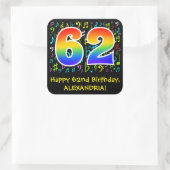 62番目の誕生日:カラフル音楽シンボル、レインボー62 スクエアシール (バッグ)