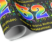 62番目の誕生日:カラフル音楽シンボル、レインボー62 ラッピングペーパー (ロールコーナー)