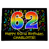 62番目の誕生日-カラフル音楽シンボル、レインボー62 ラージペーパーバッグ (正面)