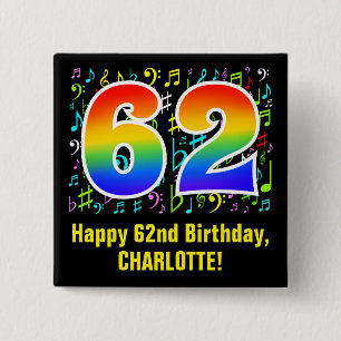 62番目の誕生日:カラフル音楽シンボル、レインボー62 缶バッジ