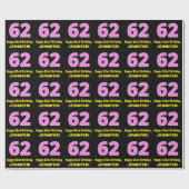 62番目の誕生日:ピンクストライプのハート「62」 +名前 ラッピングペーパー (フラット)
