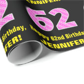 62番目の誕生日:ピンクストライプのハート「62」 +名前 ラッピングペーパー (ロールコーナー)