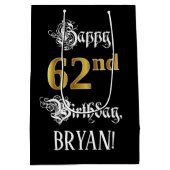 62番目の誕生日～ファンシースクリプトフェイク;金ゴールド検索；名前 ミディアムペーパーバッグ (裏面)