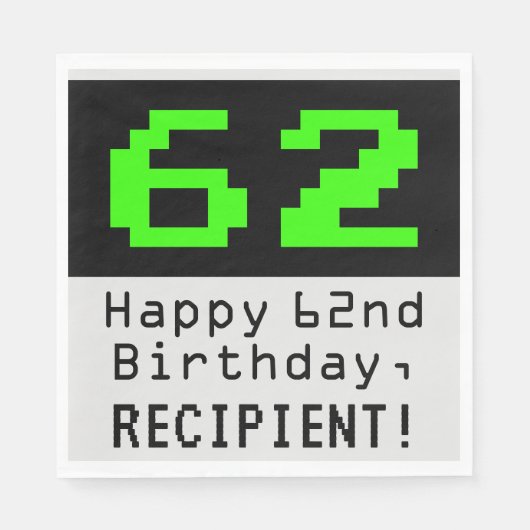 62番目の誕生日- Nerdy/オタク系のスタイル「62」と名前 スタンダードランチョンナプキン (正面)