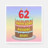 62誕生日:おもしろいケーキとキャンドル+名前をカスタムする スタンダードランチョンナプキン (正面)