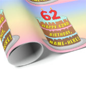 62誕生日:おもしろいケーキとキャンドル+名前をカスタムする ラッピングペーパー (ロールコーナー)