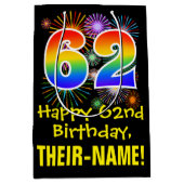 62誕生日:おもしろい花火パターン+虹62 ミディアムペーパーバッグ (正面)