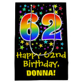 62誕生日:カラフルスターズパターン&レインボー62 ミディアムペーパーバッグ (裏面)