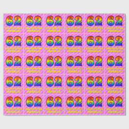 62誕生日：ピンクストライプのハート、レインボー# 62 ラッピングペーパー