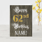 62誕生日:フェイク金ゴールドルック+木フェイク模様 カード (黄色い花)