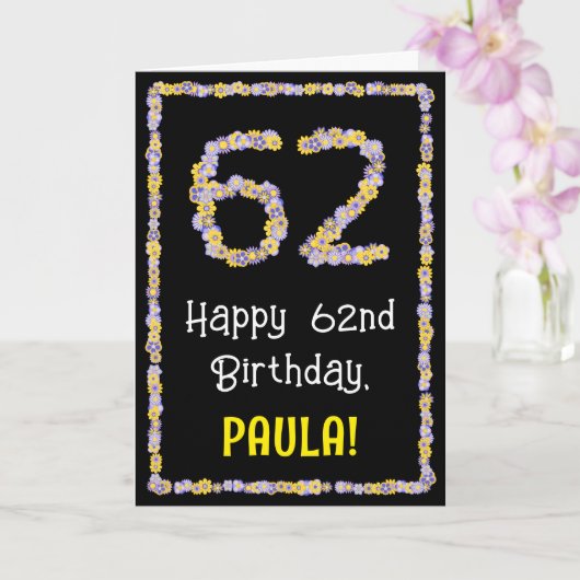 62誕生日:フローラ花数名前をカスタムする カード (蘭)