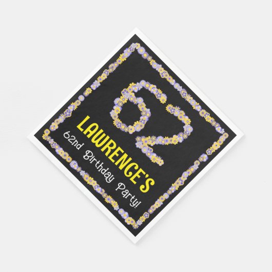 62誕生日:フローラ花数名前をカスタムする スタンダードランチョンナプキン (角)