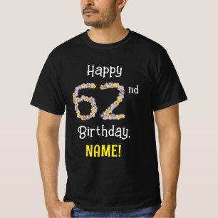 62誕生日:フローラ花数"62" +名前 Tシャツ