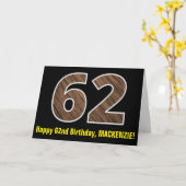 62誕生日：名前+フェイク木目パターン「62」 カード (黄色い花)
