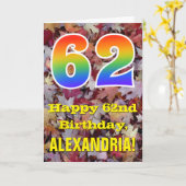 62誕生日、素朴紅葉、虹「62」 カード (黄色い花)