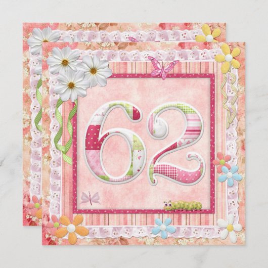 62ndバースデーパーティースクラップブック作りスタイル 招待状 (正面/裏面)