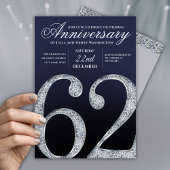 62nd Anniversary Diamond Silver Navy Blue Modern 招待状