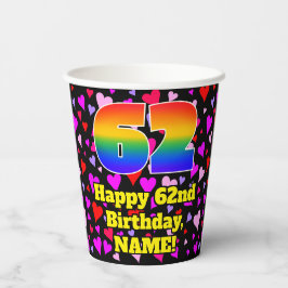 62nd Birthday: Loving Hearts Pattern, Rainbow 62 紙コップ