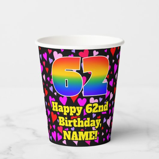 62nd Birthday: Loving Hearts Pattern, Rainbow 62 紙コップ (裏面)