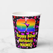 62nd Birthday: Loving Hearts Pattern, Rainbow 62 紙コップ (正面)