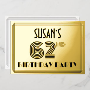 62nd Birthday Party —アールデコスタイル「62」 & Name 箔招待状