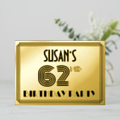 62nd Birthday Party —アールデコスタイル「62」 & Name 箔招待状 (立ち正面)