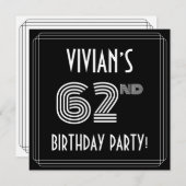 62nd Birthday Party: Art Deco Style w/ Custom Name 招待状 (正面/裏面)