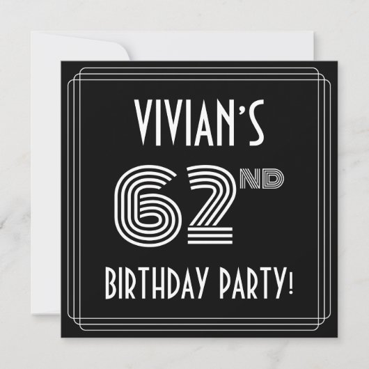 62nd Birthday Party: Art Deco Style w/ Custom Name 招待状 (正面)