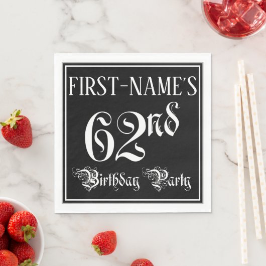 62nd Birthday Party — Fancy Script + Custom Name スタンダードランチョンナプキン (インサイチュ)