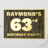 63回目の誕生日パーティはっきりしたー:, フェイク Wood Grain Pattern 箔招待状 (正面)