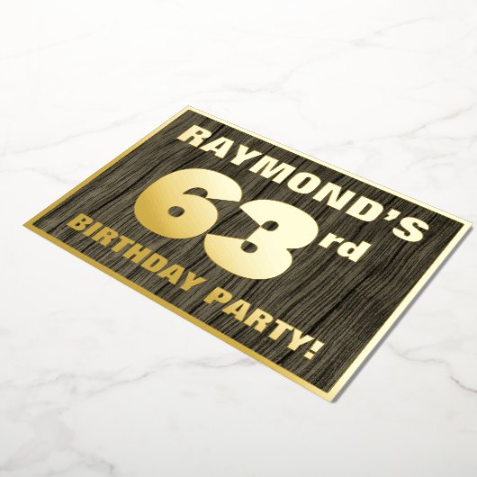 63回目の誕生日パーティはっきりしたー:, フェイク Wood Grain Pattern 箔招待状 (回転した状態)