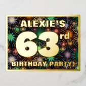 63回目の誕生日パーティはっきりした:, カラフル Fireworks Look 箔招待状ポストカード (正面)