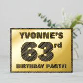 63回目の誕生日パーティはっきりした— フェイク Wood Grain文字 箔招待状 (立ち正面)