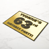 63回目の誕生日パーティはっきりした— フェイク Wood Grain文字 箔招待状 (回転した状態)