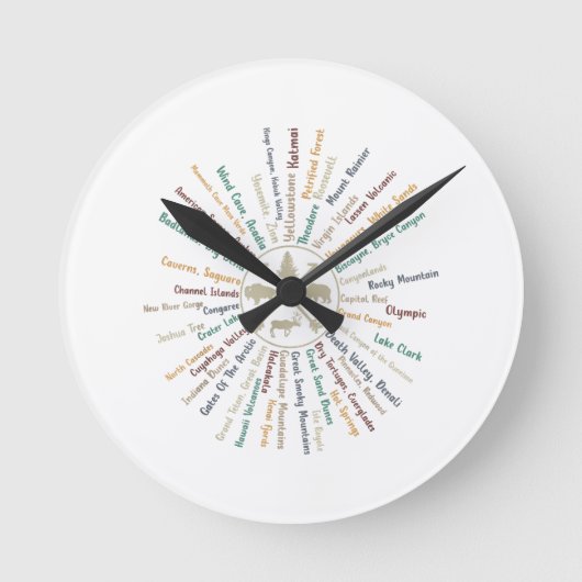 63国立公園マップギフトUSパークヴィンテージカムピン ラウンド壁時計 (正面)