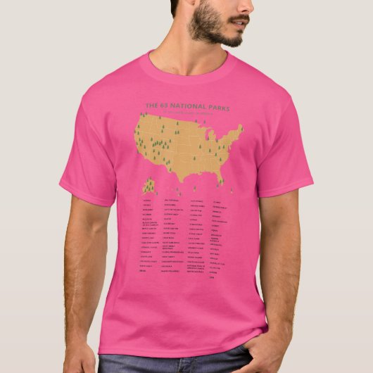 63国立公園マップ アメリカ国立公園 キャンプ ハイキング Tシャツ (正面)