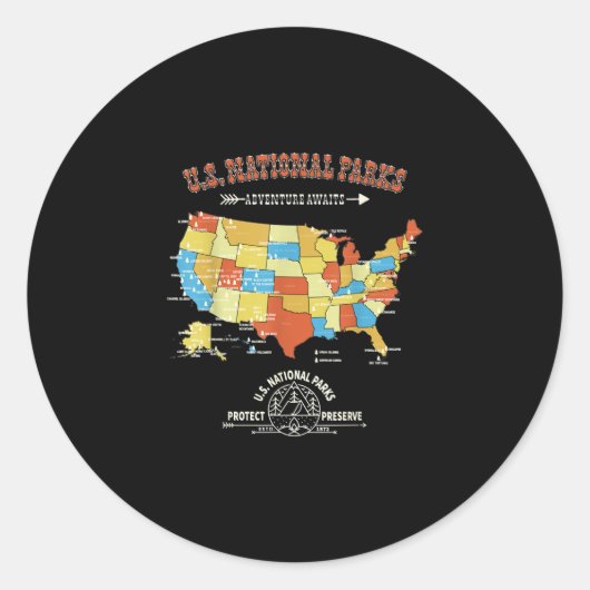 63国立公園マップ-ヴィンテージ·アメリカン·ハイキング ラウンドシール (正面)