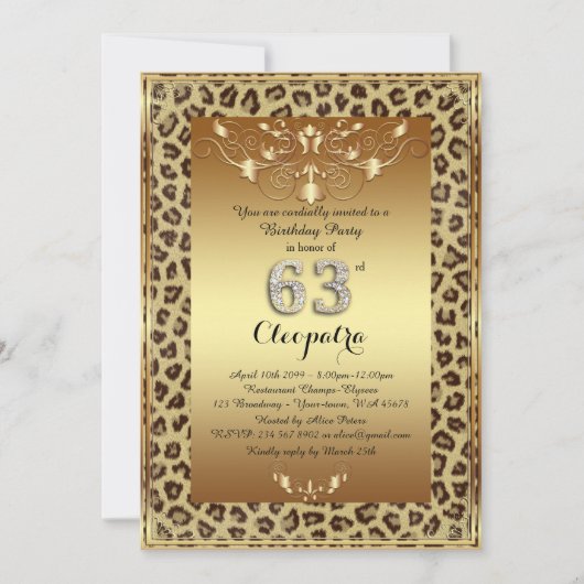 63日、誕生日パーティー63日、チータ王室のー金ゴールドプラス 招待状 (正面)