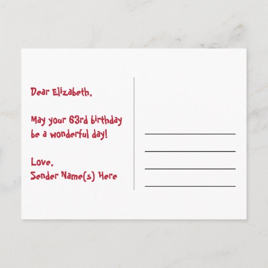 63歳の誕生日おめでとう：楽しいスターパターン、虹63、名前 ポストカード (裏面)