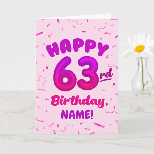 63歳の誕生日お祝いカード カスタムネーム入り カード (小さな植物)