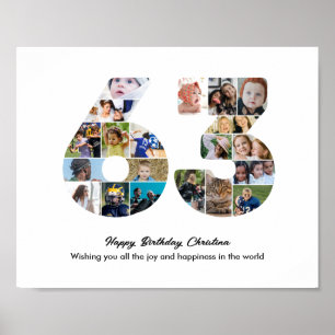 63歳の誕生日パーティーの数字63フォトコラージュ ポスター