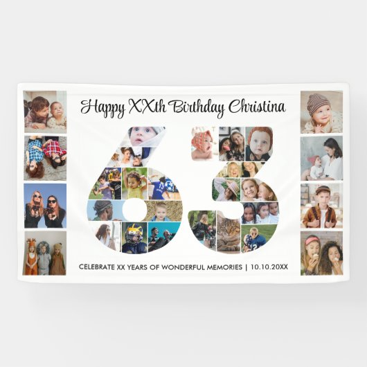 63歳の誕生日パーティーナンバー63フォトコラージュ 横断幕 (横)