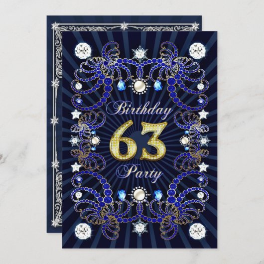 63歳の誕生日パーティー招待状と宝石の塊 招待状 (正面/裏面)
