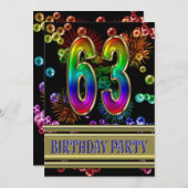 63歳の誕生日パーティー招待状(泡付き) 招待状 (正面/裏面)