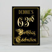 63歳の誕生日パーティー - ファンシーな筆記体とカスタム名 箔招待状 (立ち正面)
